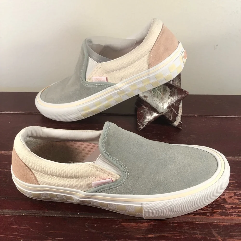 Van's Men's Vintage Vakko Leather Slip-on Shoes Green/Pink/Yellow/White Size 7